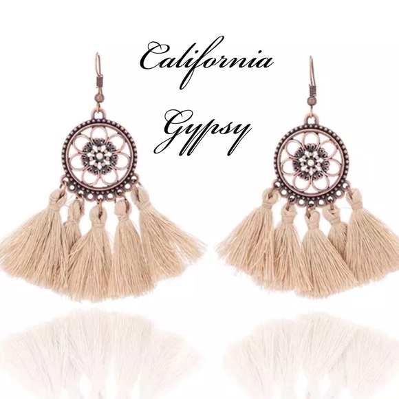 Bohemian scroll copper tassel earrings🌸 - Picture 2 of 2